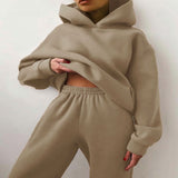 MOMENTLOVER New 's new women's cross-border autumn sweater set, solid color casual fashion sports trousers two-piece set