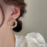 Classic pearl lettering geometric micro-set earrings
