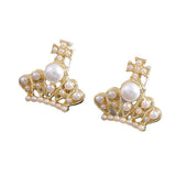S925 silver needle crown pearl earrings