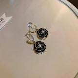 S925 silver needle with diamond pearl drop camellia earrings