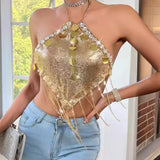 XH234016 2025 hot-selling rhinestone diamond cloth inlaid with acrylic diamond metal fringed chain fashionable backless small vest