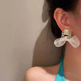 S925 silver needle opal bow geometric chain earrings