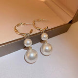 S925 silver needle pearl tassel C-shaped geometric earrings