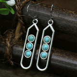 Silver geometric metal turquoise inlaid tassel earrings