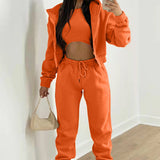 MOMENTLOVER 2025 2025 women's clothing New autumn and winter suit new solid color simple hooded sweater casual fashion sports sweater suit