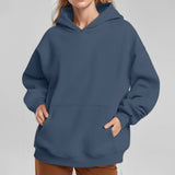 MOMENTLOVER 2025 New autumn coat cross-border sweater temperament commuting loose solid color hooded pocket fashion hooded sweater women