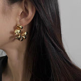 S925 silver needle niche design twisted metal earrings