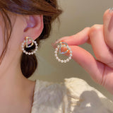 Diamond pearl letter D earrings