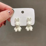 S925 silver needle cream white doll rabbit stereo cartoon earrings