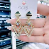 Geometric crystal opal earrings