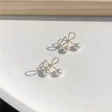 S925 silver needle simple small sweet bow pearl earrings