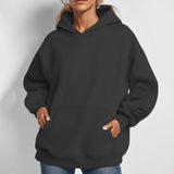MOMENTLOVER 2025 New autumn coat cross-border sweater temperament commuting loose solid color hooded pocket fashion hooded sweater women