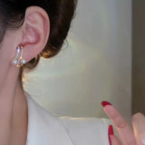 S925 silver needle pearl C-shaped multilayer earrings