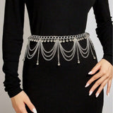4328 2025 New hot-selling small ball pendant multi-layer wave fringe chain pendulum chain waist chain waist jewelry daily wear