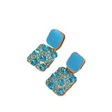 S925 silver needle macaroon colored geometric square earrings