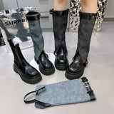 2025  Fashionista platform-soled cowboy Martin boots women's popular new niche round head side zipper thick heel boots