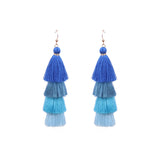 Long color matching multi-layer tassel earrings