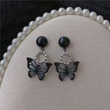 S925 Silver Needle Dark Hollow Butterfly Earrings