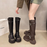 2025  Boots women's round head thick heel platform knight boots popular new high boots trendy small long boots