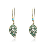 Alloy earrings openwork leaf turquoise earrings