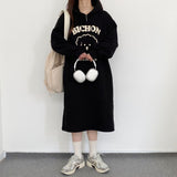 MOMENTLOVER Lazy wind long-sleeved casual dress women's velvet Korean version autumn and winter  new loose hooded sweater medium and long
