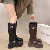 2025  Boots women's round head thick heel platform knight boots popular new high boots trendy small long boots
