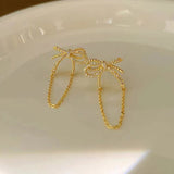 S925 silver needle tassel long bow earrings