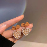 S925 silver needle sweet bow love fashion fabric heart earrings
