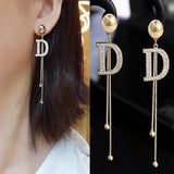 S925 silver needle bright tassel letter D earrings