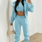 MOMENTLOVER 2025 2025 women's clothing New autumn and winter suit new solid color simple hooded sweater casual fashion sports sweater suit