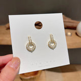 S925 silver needle niche pearl shell hoop earrings