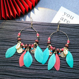 Tassel gold circle feather earrings