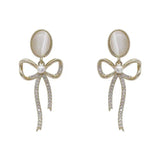 S925 silver needle opal set diamond bow simple earrings