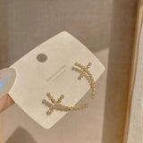 S925 Silver Needle Small Delicate Cross Earrings
