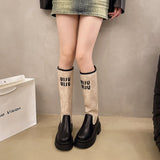 2025  Boots Women's popular New Skinny Thick Heel Thick Bottom Brown Round Mouth High Boots Boots Knight Boots