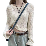 -Fall Outfits Long Sleeve Top  fall outfits women Korean Chic Long Sleeve Hollow-out Sweater Short Outer Blouse Slimming Niche Design Versatile Top