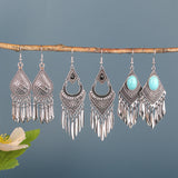 Fashion exaggerated silver round green diamond tassel earrings
