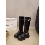 2025  Boots women's round head thick heel platform knight boots popular new high boots trendy small long boots