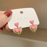 Love flower S925 silver needle pink earrings