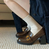 2025  Spring and Autumn British Wind One Pedal Loafers Square Head High Heel Small Leather Shoes Women's JK Shoes Thick Heel Single Shoes