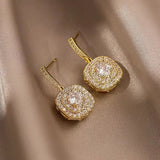 S925 silver needle square full diamond fashion simple earrings