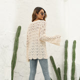 2025 autumn and winter  new knitted New  solid color hook-up hollow pullover round neck loose sweater women
