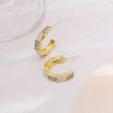 S925 Silver Needle Vintage Metal Earrings C-shaped Rhinestone Earrings