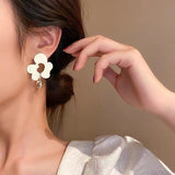 S925 silver needle Japanese white irregular flower pendant earrings