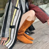 2025  Pile boots slim boots children's  autumn and winter brown wide boots but knee high knight boots
