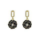 S925 silver needle with diamond pearl drop camellia earrings