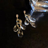 S925 silver needle Japanese and Korean temperament geometric transparent crystal earrings