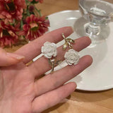 Fashion Asymmetric White Rose Earrings