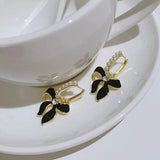 S925 silver needle sweet black bow pearl earrings