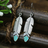 Silver geometric metal turquoise inlaid tassel earrings